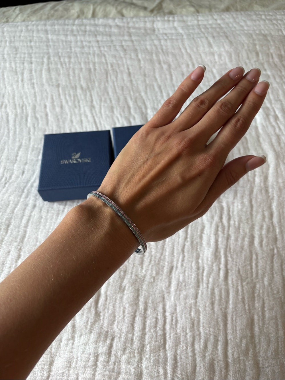 Swarovski Silver Pavé Crystal Slim Bangles Pink & Blue Set